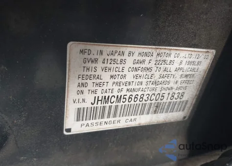 2003 Honda Accord 2.4 Ex z USA, uszkodzony, nr VIN JHMCM56683C051838